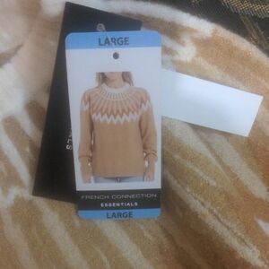 French Connection Women's Camel and White Sweater
